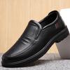 Mens Genuine Leather Casual Shoes Middle-Aged Senior Round Toe Breathable Non-Slip Rubber Sole Lace-Up Comfortable