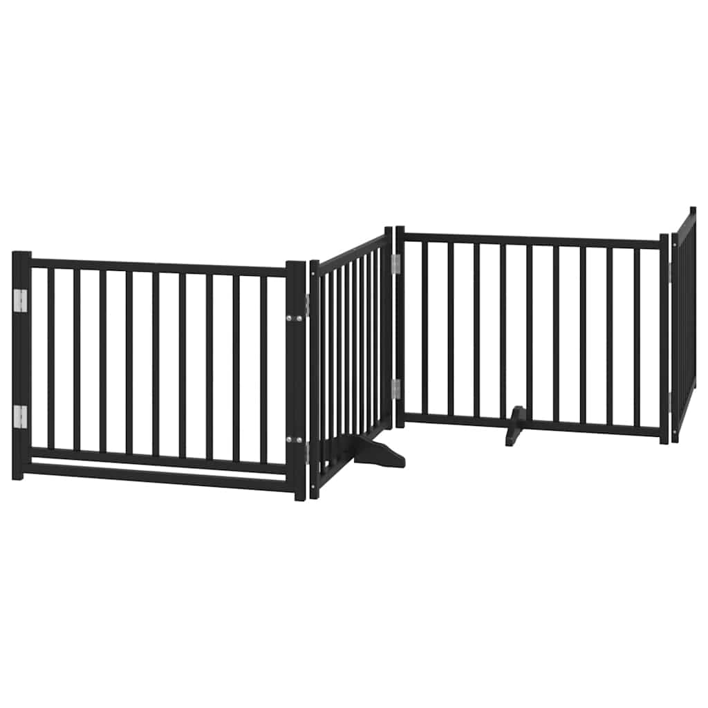 6 Piece Foldable Black Dog Gate 480 cm Poplar Wood