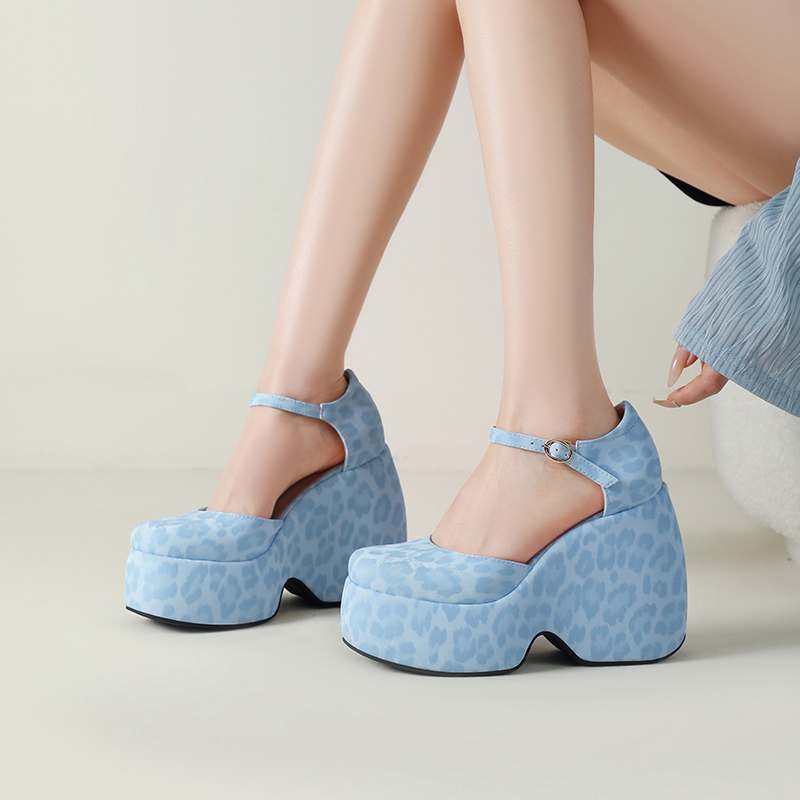 Krazing Pot Polyurethane Spring Autumn Size 43 Women Platform Super High Heels Women Round Toe Waterproof Prints Leather Pumps