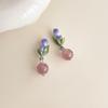 Dripping Enamel Flower Series Real 925 Silver Gold Plant Stud Earrings For Women Small Niche Accessories