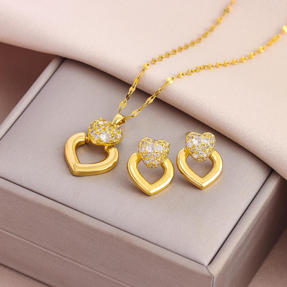 New Fashion Gold Plated Necklaces Earrings Sets For Women Female Trendy Party Jewelry Girls Daily Wear Neck Chain Earrings