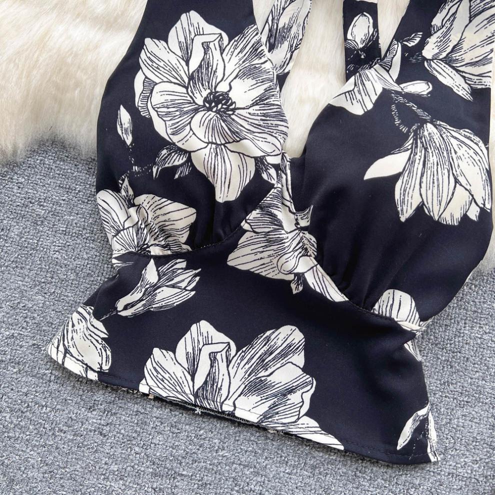 Celebrity Floral Halter Neck Backless Top - Women's Summer Trendy, Sexy, Versatile Vest