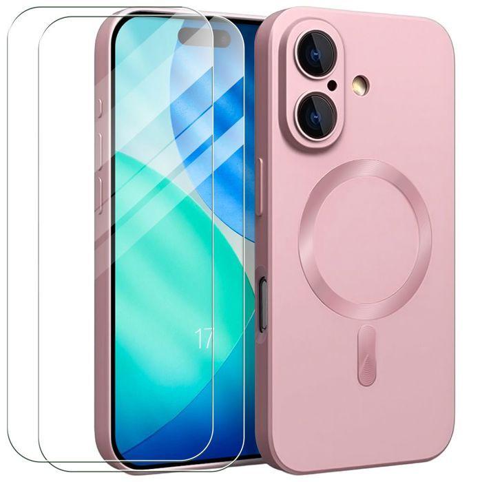 Coque de Protection - E.F.Connection - pour iPhone 17 - avec Anneau Magnétique Rose - 2 Verres Trempés