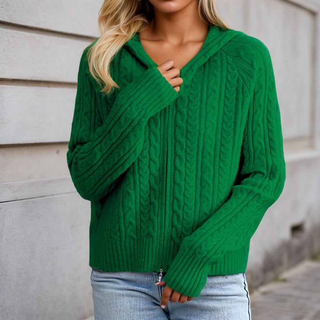 Women's Cable Knit Hooded Zip-Up Sweater Coat - 2025 Autumn/Winter Collection