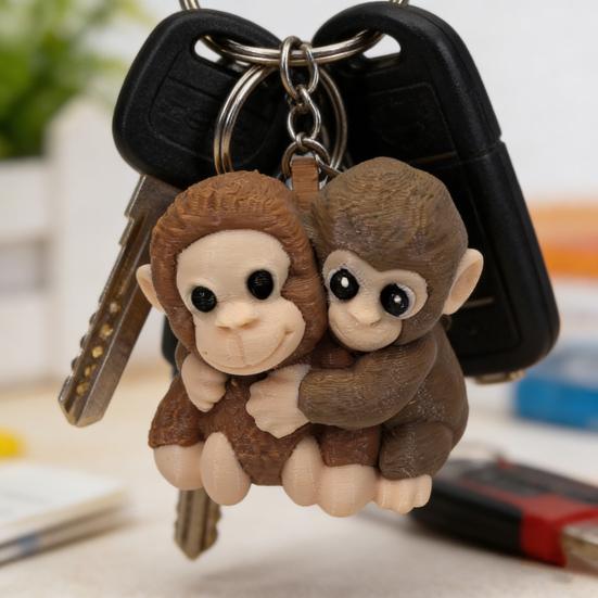 3D Printed Monkey Keychain Cute Monkey Holding Plush Toy Hanging Keychain for Backpack Car Keys Gift for Kids