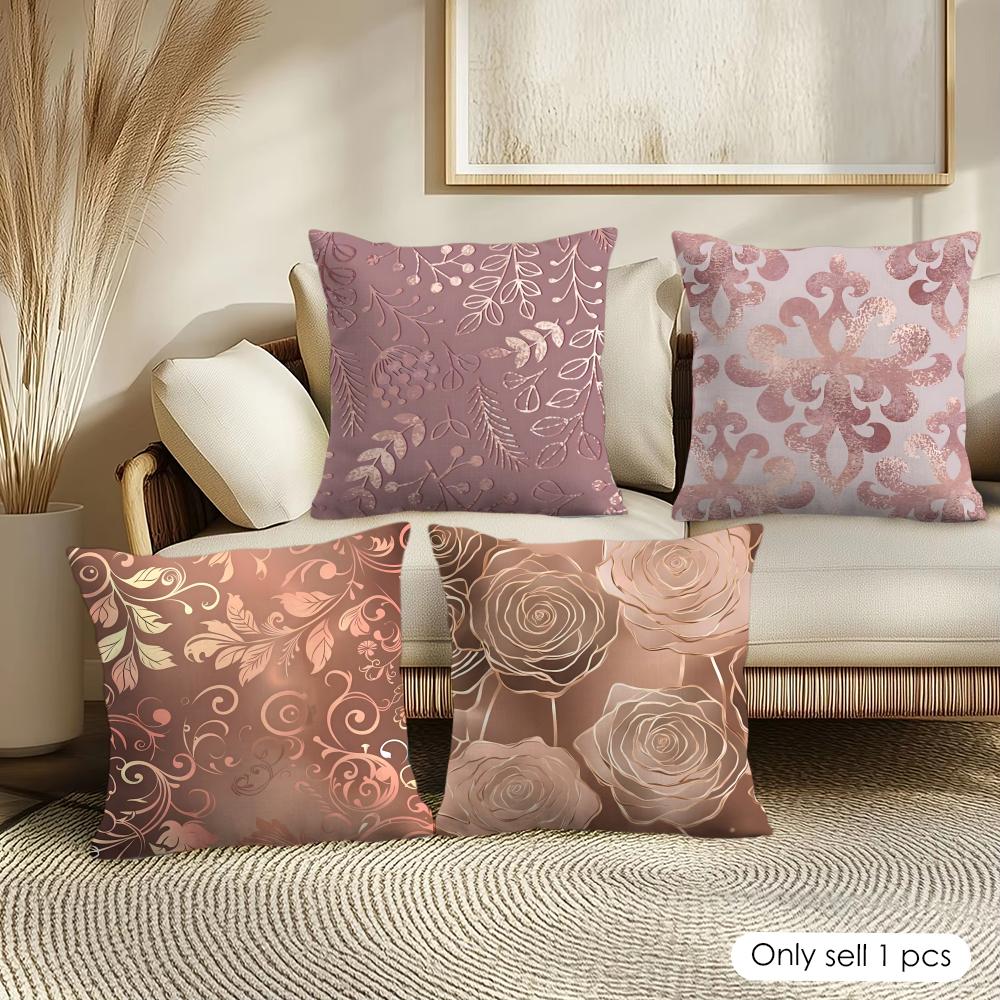 Monika Chen Unisex Gold/Pink Rose Cushion Cover Pillowcase Ultra Soft Skin Friendly Fabric Cloud Like Comfort & Concealed Zipper