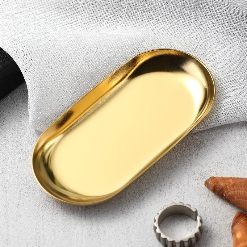 Bandeja Oval de Aço Inoxidável para Armazenamento de Joias Europeias Bandeja Oval de Metal para Armazenamento de Cosméticos Prato para Lanches Organizador de Cozinha ouro