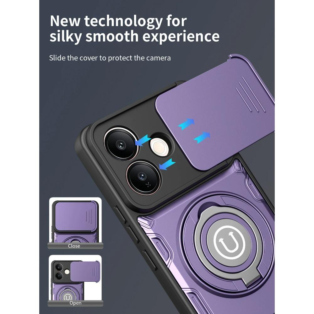Armor Shockproof Case For VIVO V60 Lite Slide Camera Lens Protection Metal Ring Holder TPU Frame Plastic Phone Cover Fundas