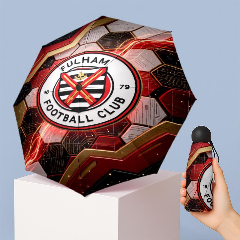 Fulham Football Pattern Printed Mini 5 Folds 8 Ribs Compact Umbrella Windproof Waterproof Lightweight Portable Folding