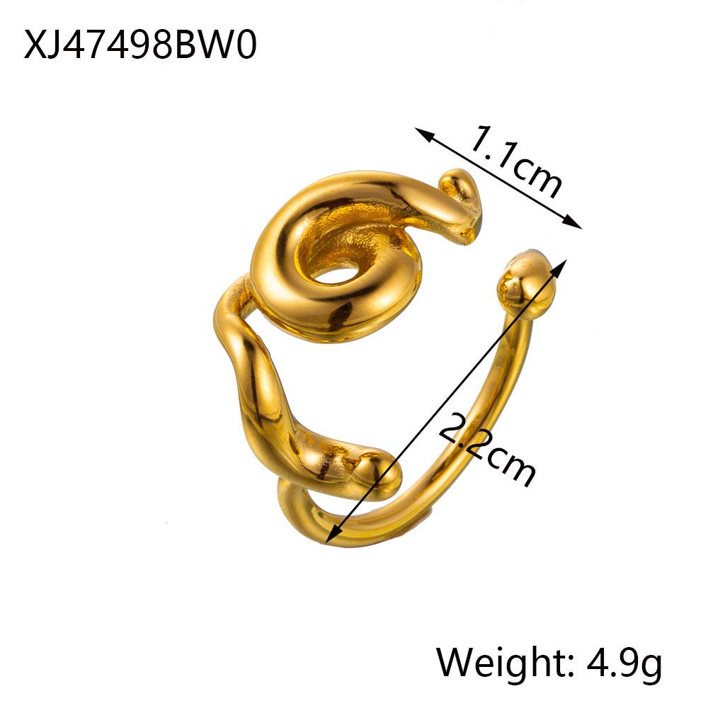 CARLIDANA Fenny 18K Gold Plated Irrgular Non Tarnish Waterproof Double-layer Beads Cross Stainless Steel Open Ring For Women