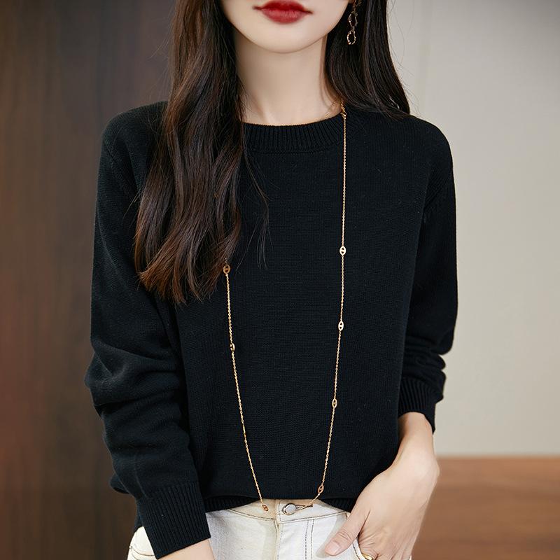 Round-neck Knitted Sweater for Women Spring and Autumn Long-sleeved Casual Pullover Loose Sweater Pullover Base Layer for Women