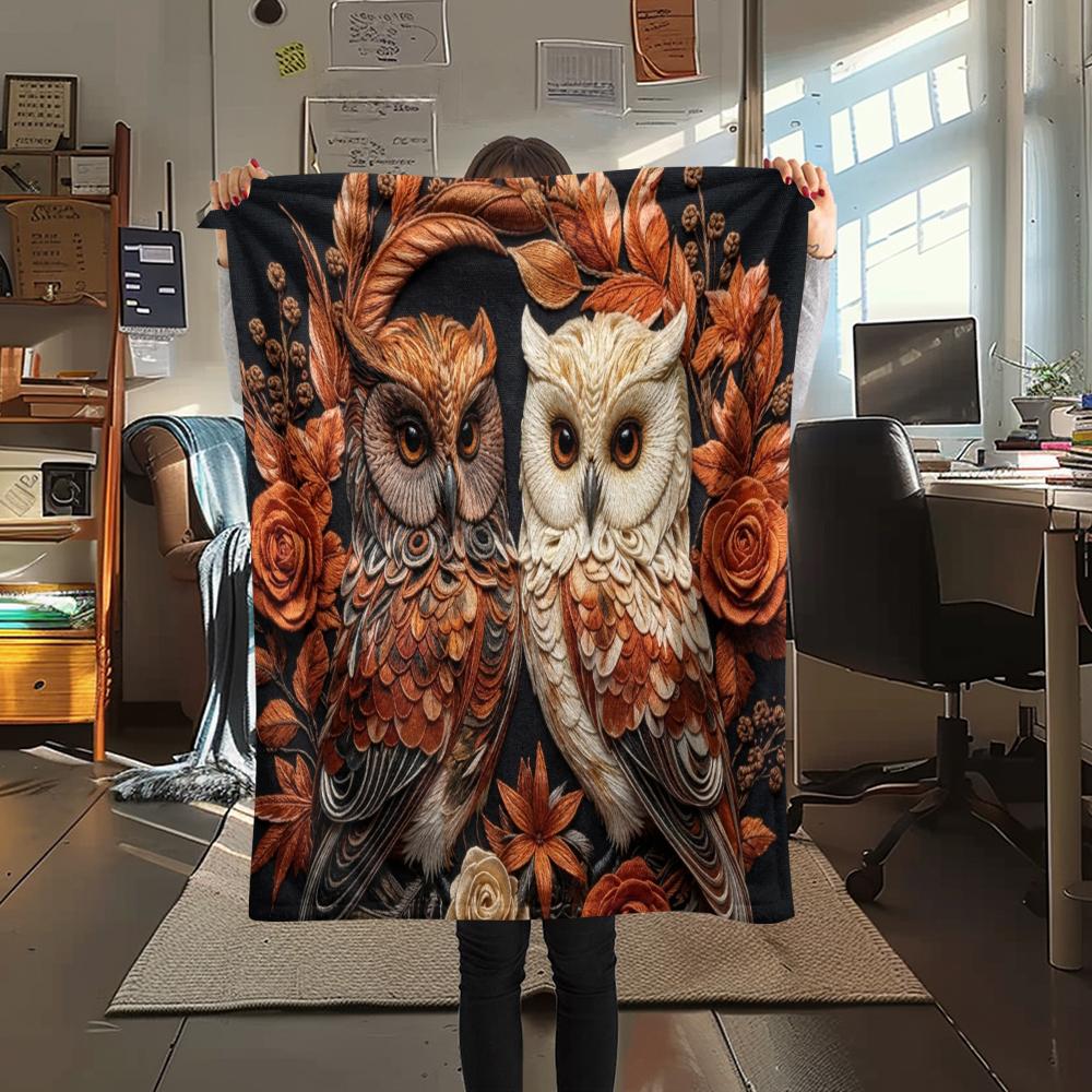 1Pc owl Print Flannel Blanket, High quality Comfortable for All Seasons, Home Decor, Warmth and Comfort, Perfect for Christmas Gifts W66