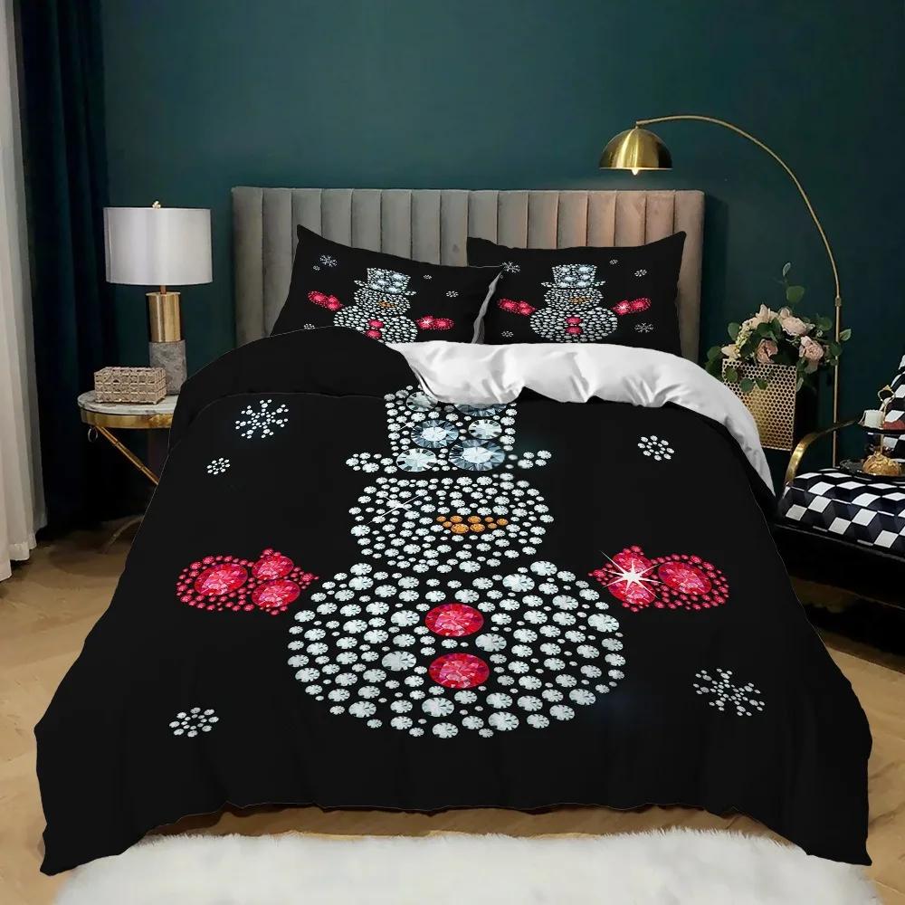 

Merry Christmas Bedding Set 3D Super King Size Duvet Cover Set Digital Printing New Gift Snowflake Deer Comforter Red EU Twin(135x200cm)