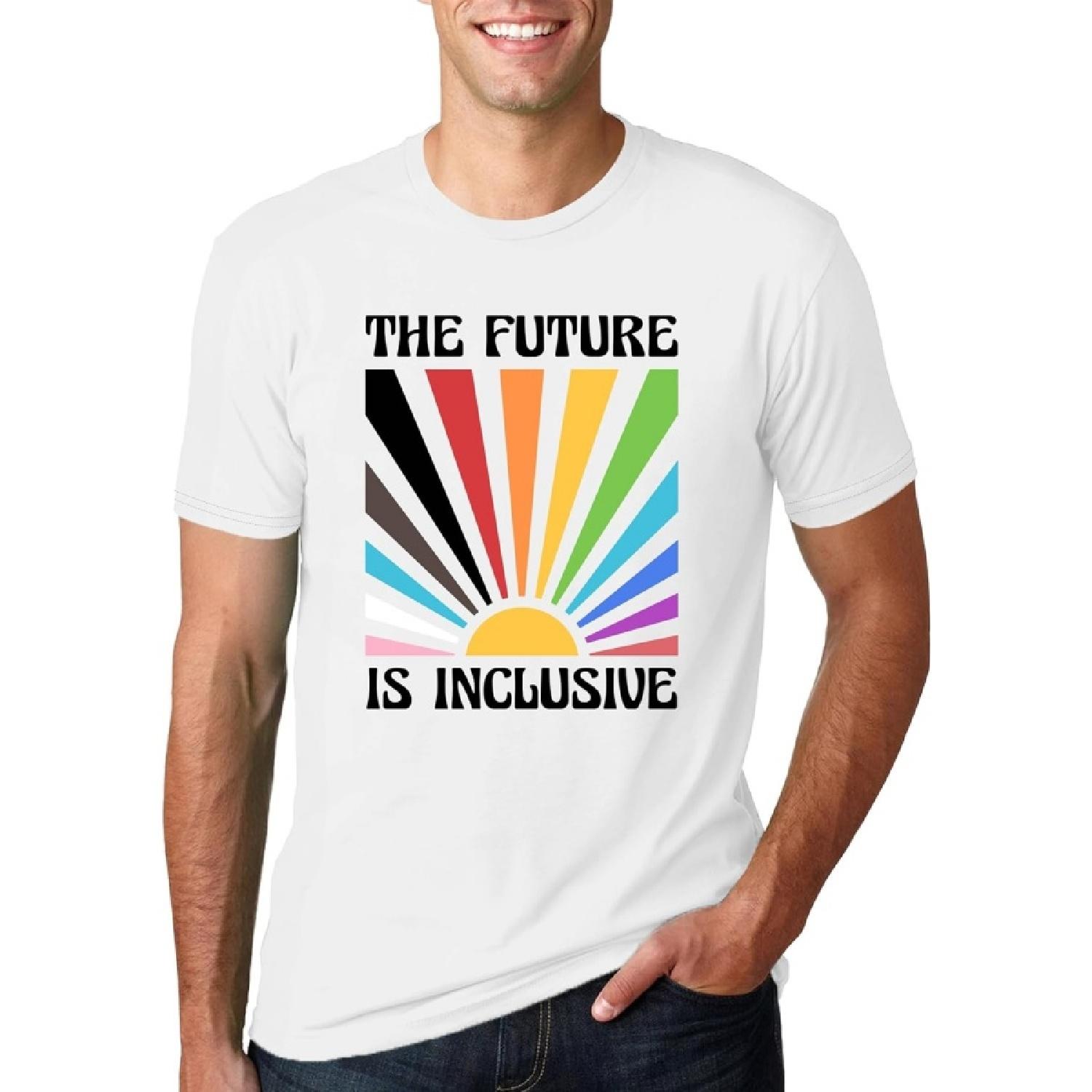 

QAUN Mens Pride Shirt LGBT Pride Clothing The Future is Inclusive T Shirts S-XXL XXXXXL білий