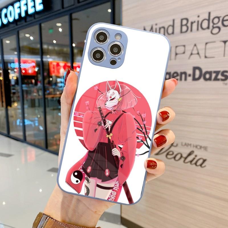 Samurai Gril Women Phone Case For IPhone 14 13 12 11 Pro Max X XR XS 8 7 Plus Liquid Glass Color Phone Cover