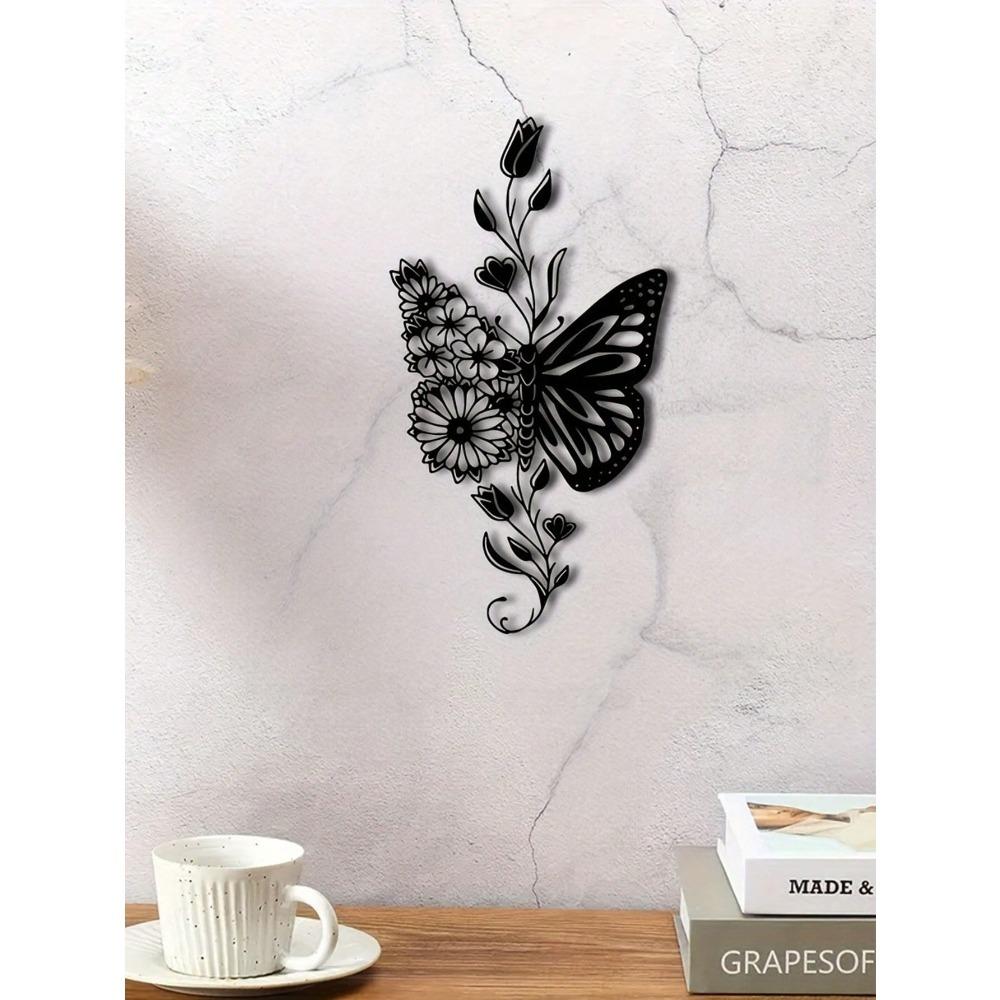 Wrought Iron Butterfly Wall Art Outdoor Porch Metal Decor Floral Home Living Room Garden Decoration 1pc