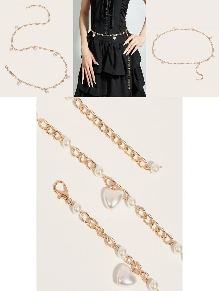 Fashion Faux Pearl Waist Chain With Metal Chain For Summer Womens Party Wear