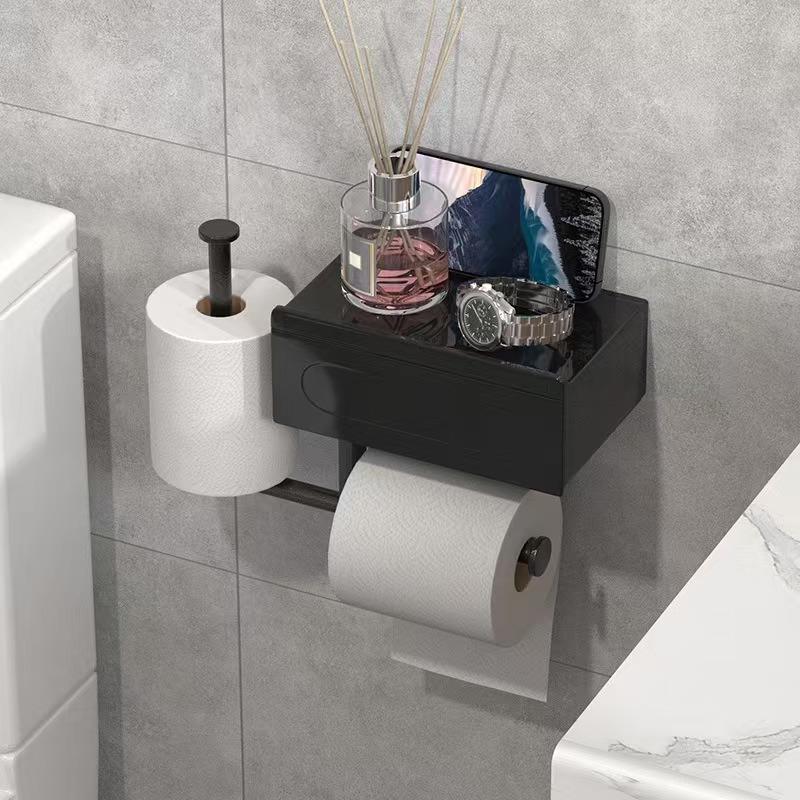 Wall Mount Toilet Paper Holder Top Sundries Storage Roll Paper Storage Rack With Shelf Bathroom Tissue Organizer Shelves