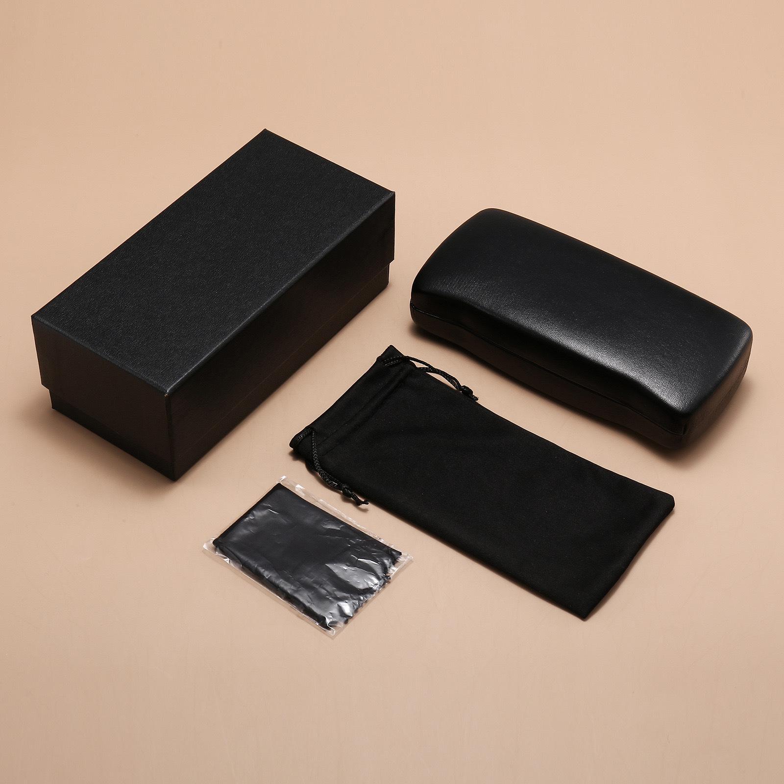 

Leather Sunglasses Case Set: Large Glasses Case with Top & Bottom Lid, plus Four-Piece Packaging Box. Single Glasses Pouch