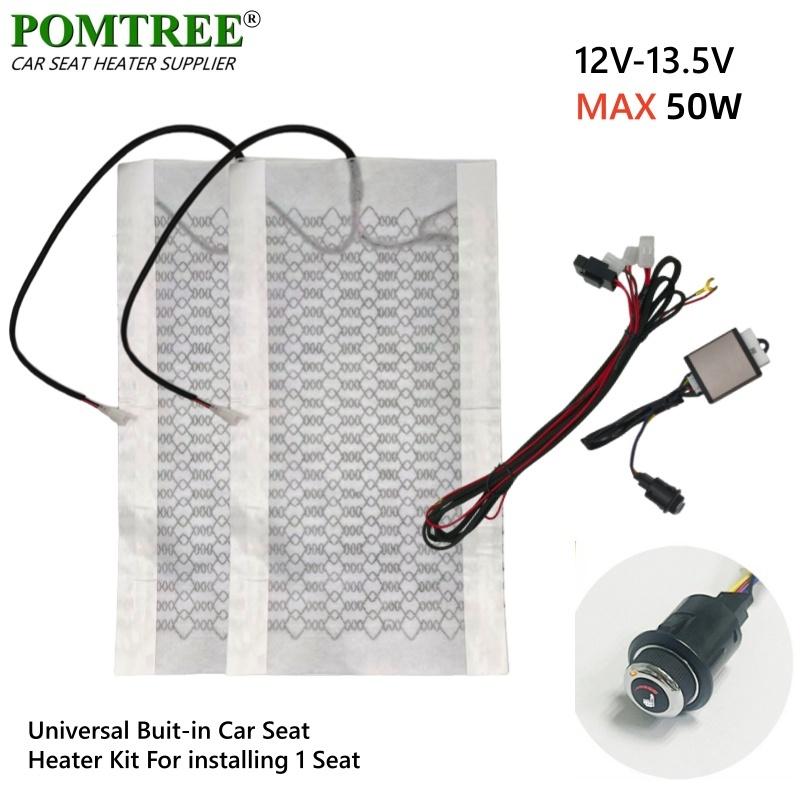 12V 50W Universal Built-in Car Seat Heater Kit Fit 1 Seat,2pcs Carbon Fiber Heating Pads Single Control Switch with Harness