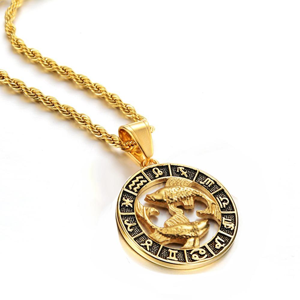 

Scorpio Aries 12 Constellation Pendant Necklace Gold Color Stainless Steel Chain for Men Women Zodiac Jewelry Birthday Gift 60cm