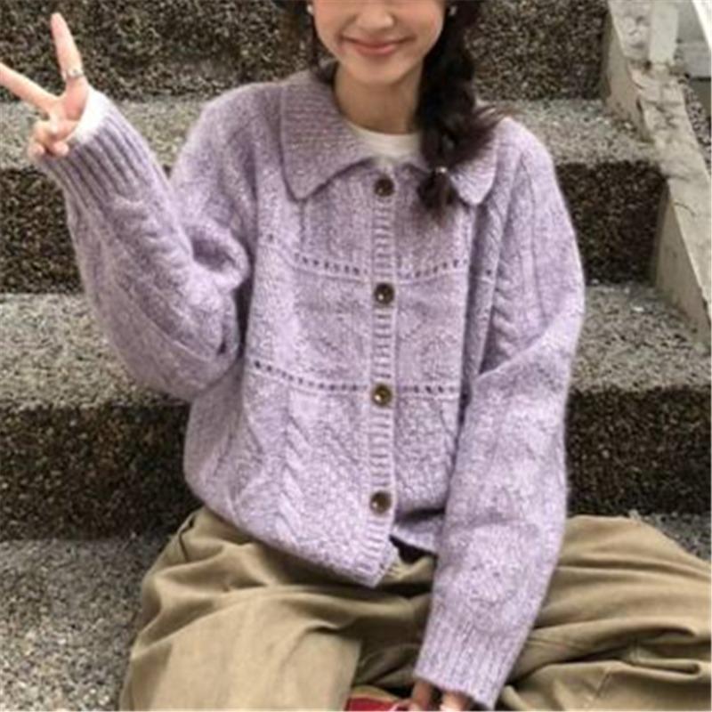 

Huge good-looking design Korean-style lapel collar age-reducing green sweater top women s new autumn coat one size fits all фиолетовый