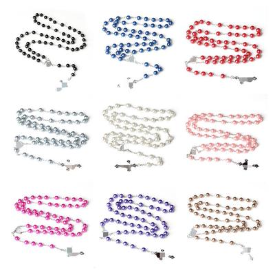 8mm Glasperlen Rosenkranz Kreuz Halskette - Europäischer & Amerikanischer Stil