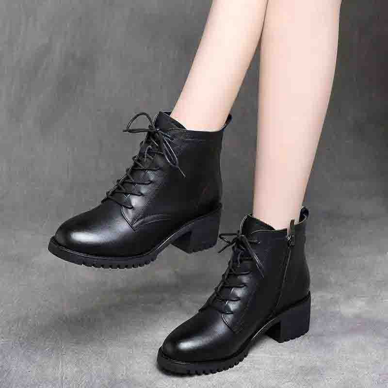 Real Soft Leather Martin Boots Mujer Estilo Británico Tacón Medio Otoño e  Invierno Zapatos de Algodón Tacón Grueso Botas Individuales Botines Botines  comprar a buen precio — entrega gratuita, reseñas reales con