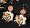 Western Cowboy Style Wooden Earrings with Basketball and Sunrise/Sunset Print