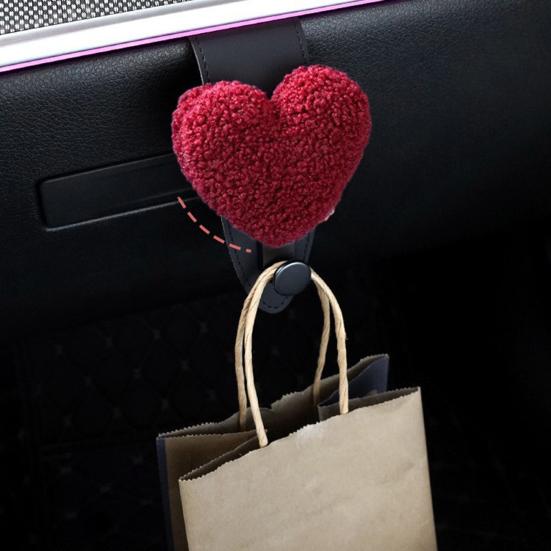 Auto Haken Herz Dekor Kunstleder Schwerlast Auto Haken Hängende Taschen Schlüssel Kleidung Kleinigkeiten Auto Organizer Halter