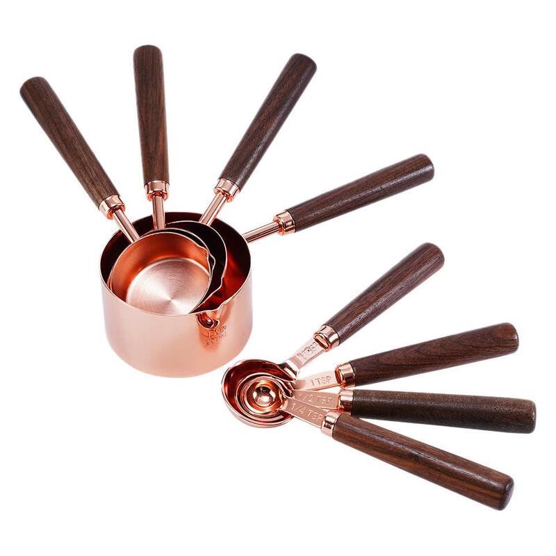 ZISIZ Rose Gold & Walnut Wood 8-Piece Measuring Set