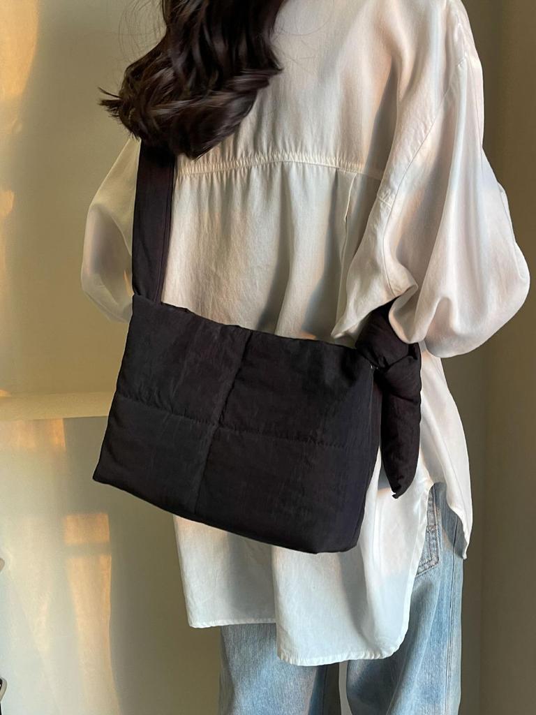 Korean Style Women's Cotton-Padded Crossbody Messenger Bag - Solid Color, Large Capacity