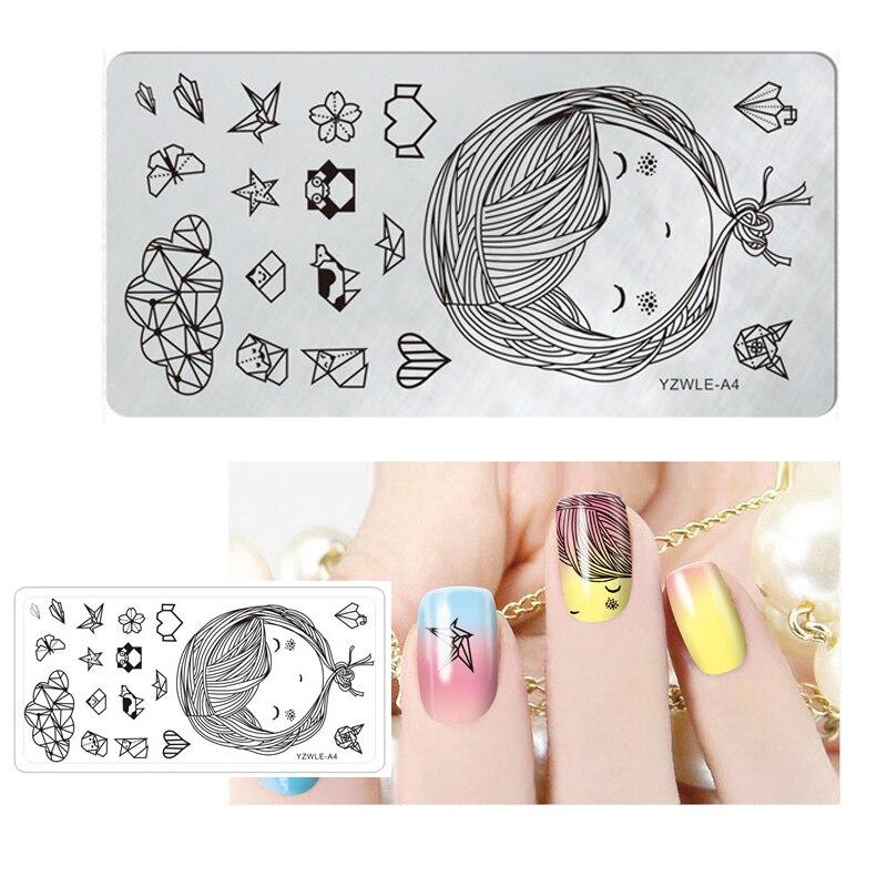 1Pc Rectangle Nail Art Template 12X6CM Origami Lace Vine Flower Leaves Girl Image Designs DIY Nail Stamp Plate