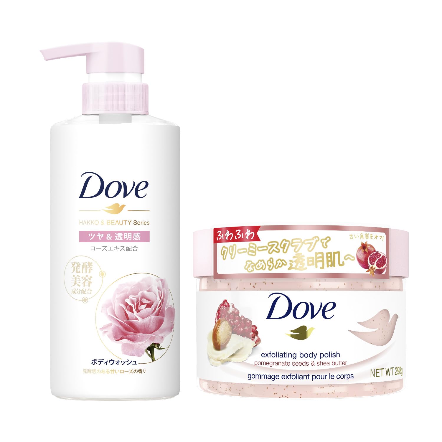 

Набор для отшелушивания Dove Exfoliating Care Гранат Масло ши Кремовый скраб для тела 298 г Мыло для тела Серия Fermented Beauty Сияние Прозрачность Помпа 480 г [Покупка набором]