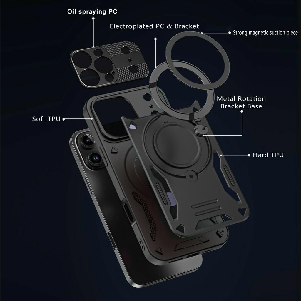 For iPhone 17 Pro Case Compatible with MagSafe Shockproof TPU + PC Phone Back Cover with Kickstand