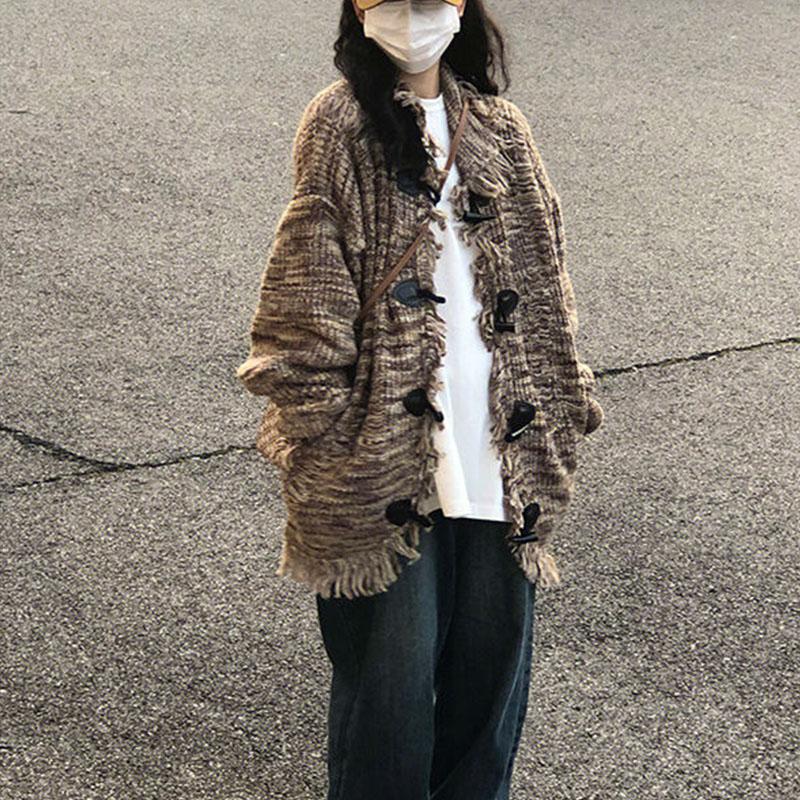 Cardigan retro hip-hop street kravský svetr na knoflíky pro ženy jarní a podzimní volný pletený svetr dámské topy