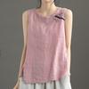 O-Neck Sleeveless Side Split Hem Loose Fit Retro Vest Women Summer Embroidery Pattern Top Streetwear