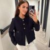 Women Fashion With Pockets Tweed Jack Coat Vintage Long Sleeve Front Button Female Outerwear Chic
