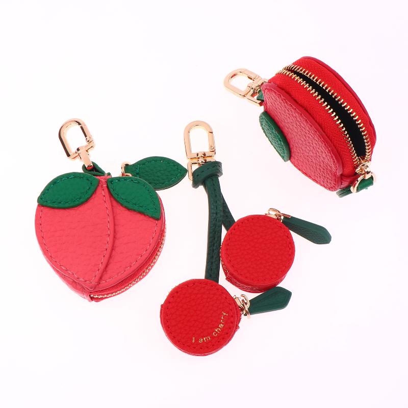 Mini Cherry Fruit Shape Coin Purse Strawberry Cute Pu Leather Pendant Korean Style Keychain Earphone Bag Mini Storage Bag