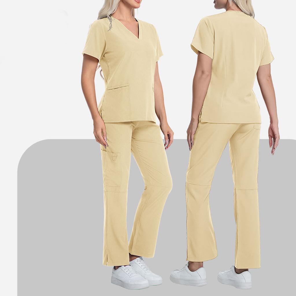 Ladies' Comfortable And Casual Solid Color Short Sleeved Pants Protective Suit Set