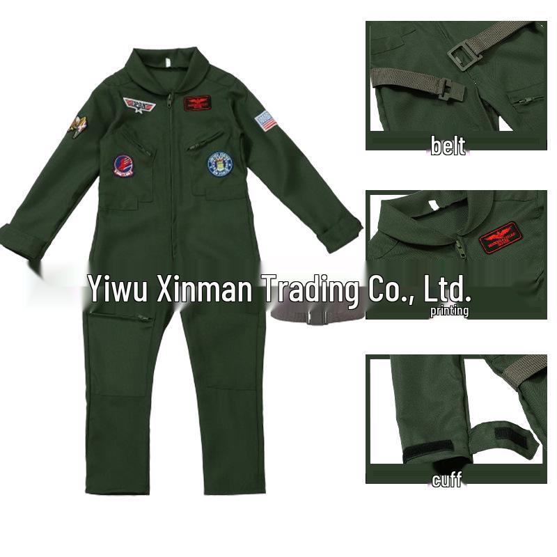Schattig Kinderen Piloot Militair Groen Jumpsuit Kostuum voor Halloween en Podiumoptredens