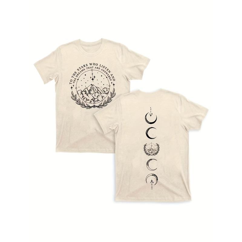 T-shirt da donna con stampa Luna Montagna Girocollo Manica Corta Casual Top Primavera Estate