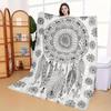 Adult Coloring American Indian Dreamcatcher Flannel Blanket, Black White Hand-Painted Patterns for Stress-Relief Home Gift