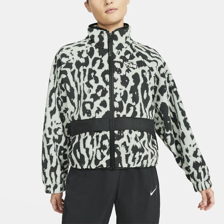 Nike Sportswear Women's Sherpa Stay Warm Animal Print Stand Collar Jacket Dark Smoke Grey CU6592-070