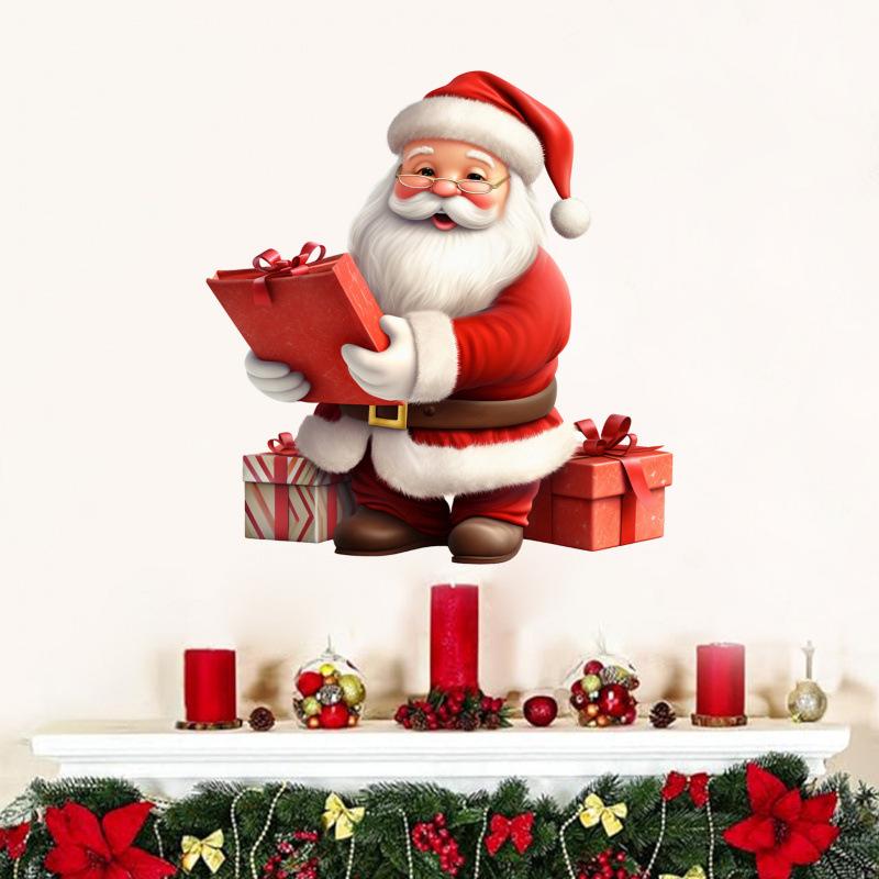 Christmas Cartoon Santa Stickers: Festive Wall Decor for Restaurants & Parties