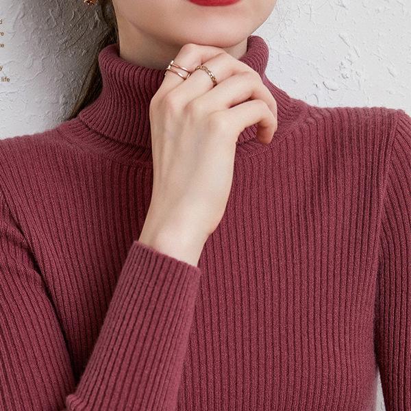2026 Autumn Winter Women's High Neck Ribbed Knit Sweater - Thick Slim Fit Pullover