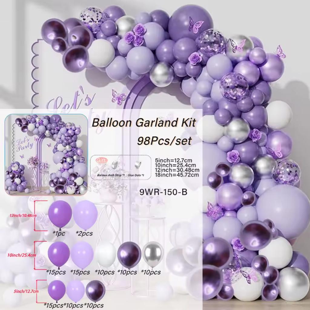 Kit Ghirlanda Palloncini Viola Metallico da 98 Pezzi, Palloncini Viola Metallico Argento Bianco per Matrimonio, Compleanno, Anniversario