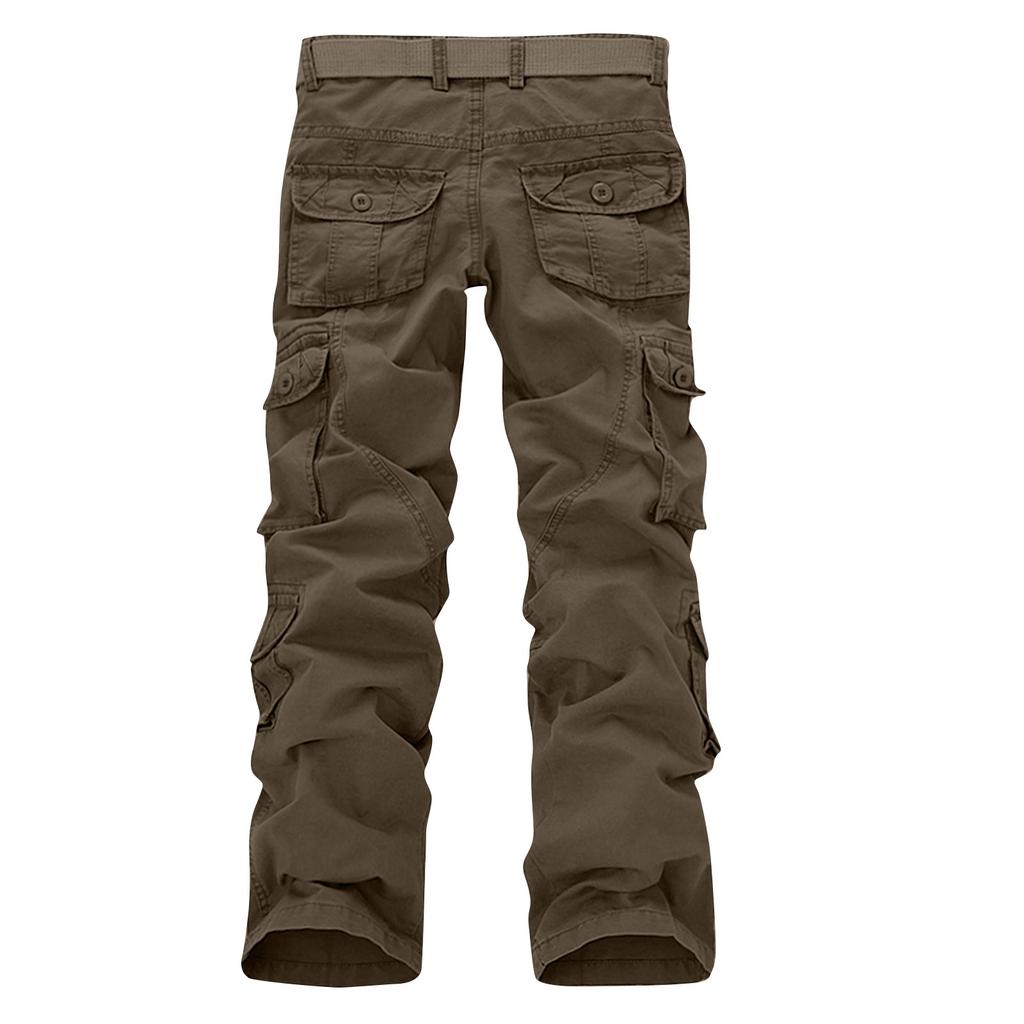 Men's Straight Workwear Casual Trousers Pants Camouflage Color Belt Pocket Overalls