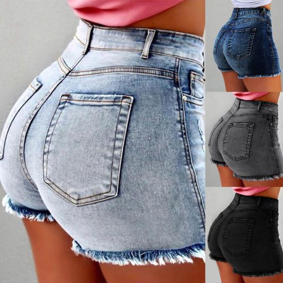 Summer High Waist Denim Shorts Women's Fringe Frayed Ripped Jeans Hot Pants