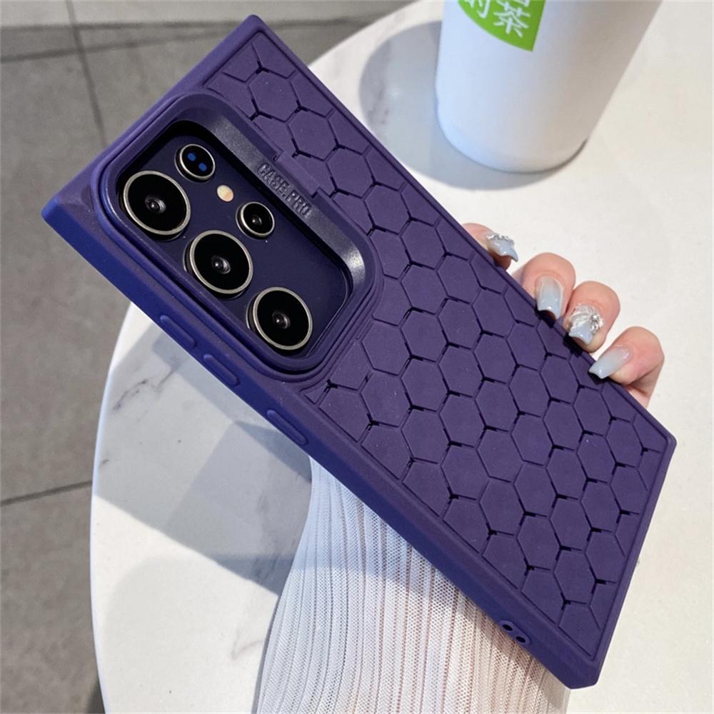 Camera Stand Holder Cooling Soft Case for Samsung Galaxy S24 Ultra S23 Plus S23 FE A55 A54 A34 A35 Honeycomb Bumper Phone Cover
